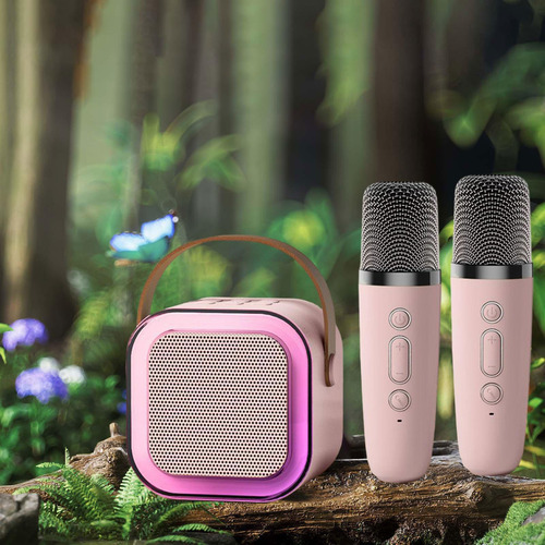 Mini Del Karaoke Con El Micrófono, 2 Micrófono Rosa