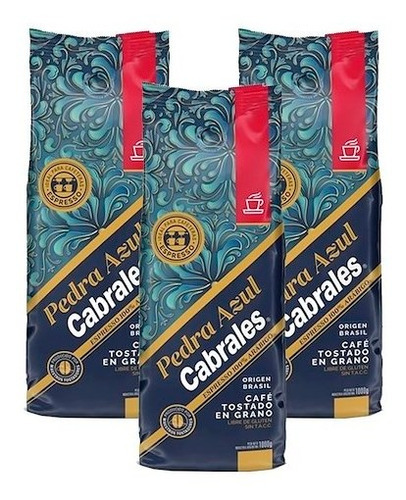 3 X Cafe Grano Tostado Cabrales Pedra Azul 1000g Expresso 