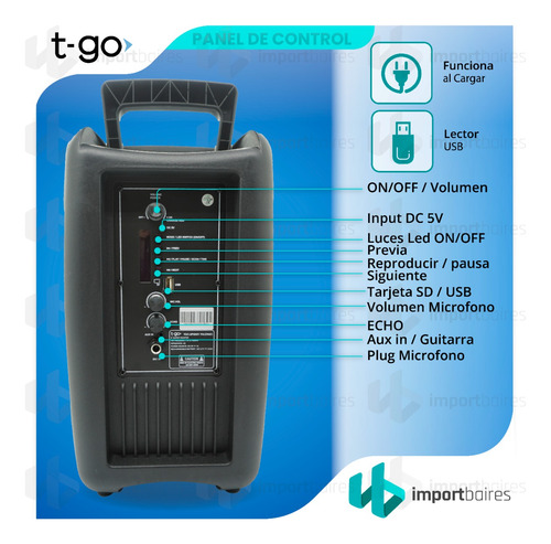 Parlante T-go Palermo Portatil Bluetooth 8 Radio Fm 3000wts