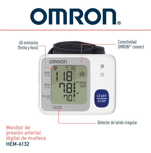 Imagen 3 de 7 de Omron Monitor De Presión Arterial De Muñeca Hem-6132 Color Blanco