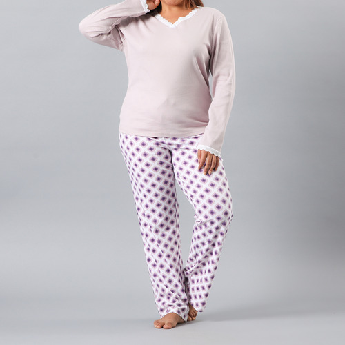 Pijama Escote V Rib Encaje Flores 33466-215