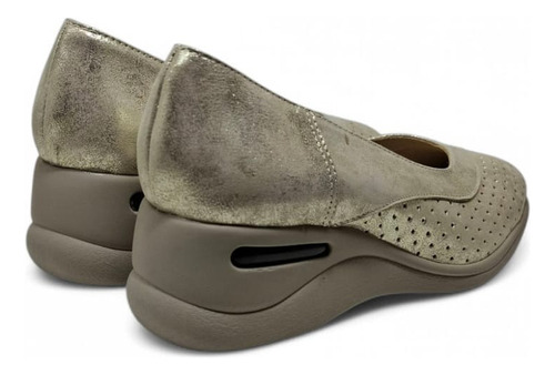 Zapato De Cuero Linea Comfort Taco Chino Camara Aire Daria Platino 36