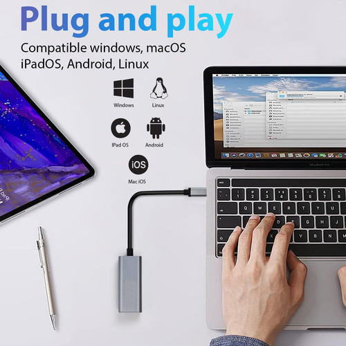 Adaptador Usb C Ethernet A Conexión A Red Lan Rj45 100mbps