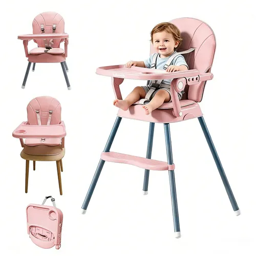 Cadeira De Alimentacao Portatil Lulacude Para Bebe Com Bandeja Ajustavel E Dobravel Rosa