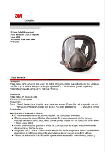 Imagen 4 de 4 de Máscara Full Face/6800 Respirador Reutilizable/cara Completa