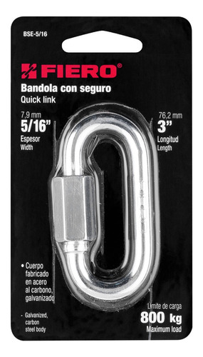 Bandola De Acero Con Seguro Fiero Bse-5/16 Carga 800 Kg