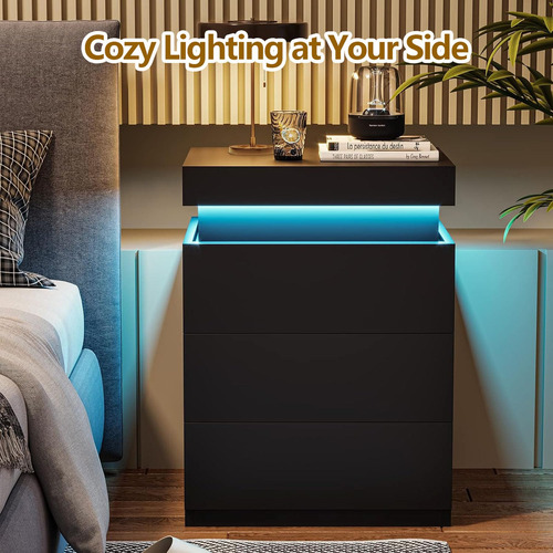 Nightstand With Led Lights And Drawers Night Stand With Top