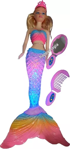 Boneca Barata Sereia Com Luz E Musical Tipo Barbie 30 Cm 4pç em