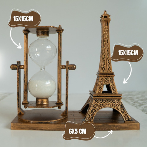 Enfeite Torre Eiffel Com Ampulheta Decoracao Mesa Escritorio Cor Dourado Vintage Sem