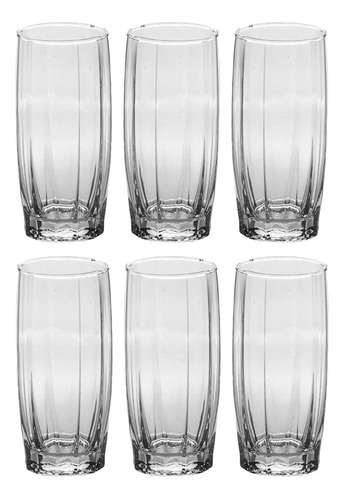 Set X6 Vaso Alto Lucien P/agua Refresco Jugo En Vidrio 360ml