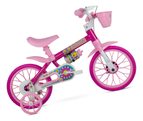 Bicicleta Infantil Nathor Aro 12 Flower C/ Rodinhas E Cesta