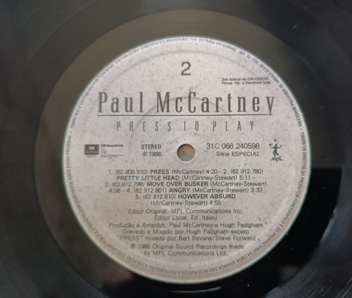 Lp Paul Mccartney Press To Play Disco De Vinil (Usado)