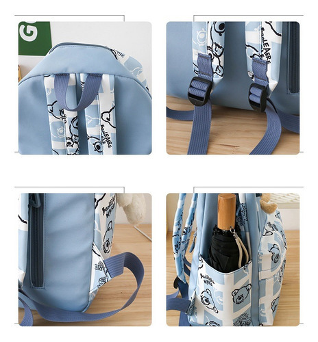 Mochila De Anime Japonés De Gran Capacidad Kuromi Melody Cut Color Azul Diseño De La Tela Rayado