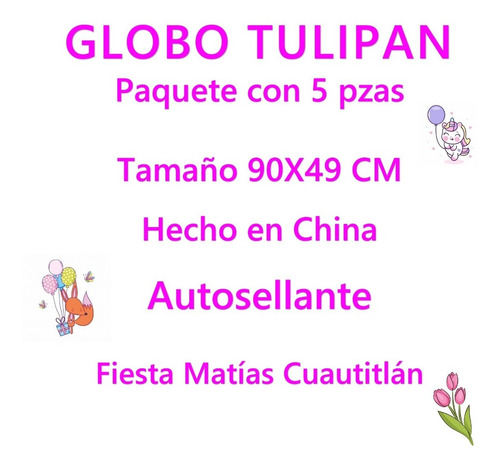 Globo Flor Tulipan Amor Regalo Flores 5 Pzas Novia Planta