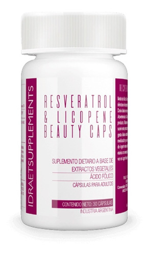 Imagen 1 de 2 de Beauty Caps Resveratrol & Licopene 30 Capsulas Idraet Folico