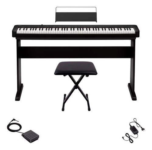 Piano Casio Stage Digital Preto Cdp-s110 C/ Estante + Banco 110v - 120v