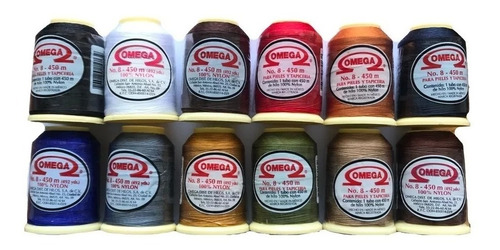 6 Hilos Omega Nylon No 8 Carrete Con 450m Colores A Elegir