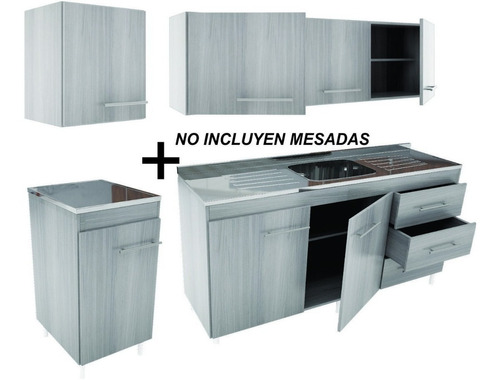 Combo Cocina 1.80 M Bajo Mesada + Alacena Wengue En Modulos