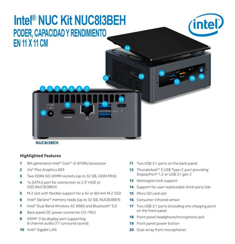 Mini Pc Intel Nuc Nuc8i3beh Core I3 Vesa Wifi Bluetooth Hdmi