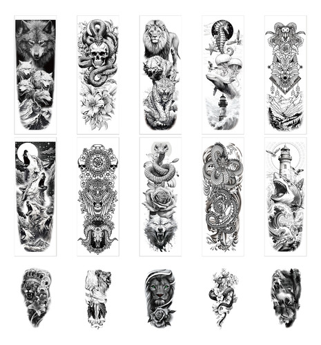Tatuaje Temporal De Animal Feroz P/brazo P/hombre, 15 Hojas
