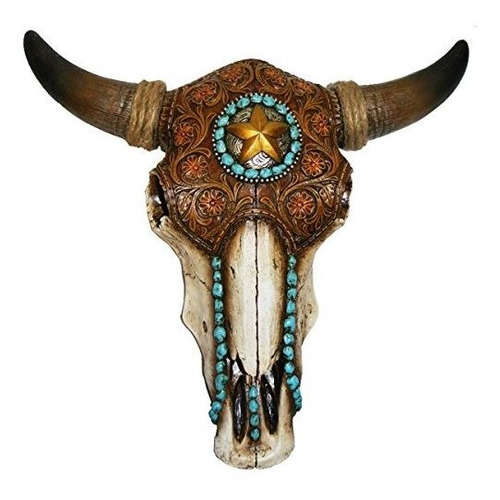 Ll Home 12699 Bull Skull Con Decoracion De Casa De Cuero Tr