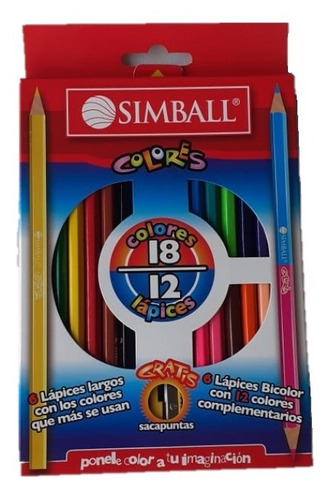 Pinturitas Lapices Colores X12 18 Colores Largos Simball