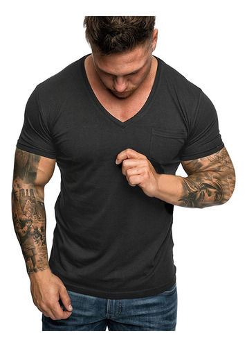Camiseta I Para Hombre, Con Cuello En V, Bolsillo, Estampado