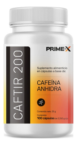 Cafeína Anhidra Pura Primetech 100 Cápsulas Con 200 Mg