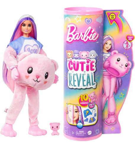 Barbie Cutie Reveal Muñeca Disfraz Osito Rosa 10 Sorpresas