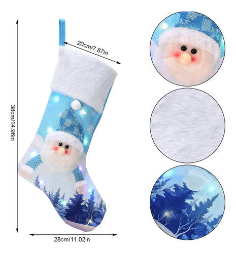 Calcetín Navideño Con Led Azul Para Papá Noel Con Pilas De 2