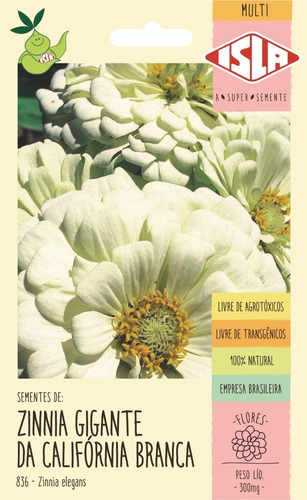 Semente De Zinnia Dobrada Califórnia Branca Flor