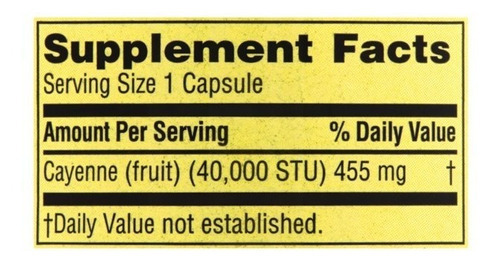 Cayenne Pimenton Metabolism 455mg 40000 Stu 100 cápsulas Sabor sem sabor