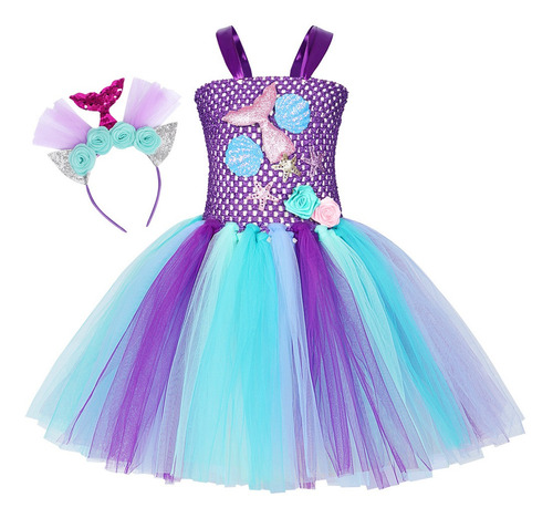 Imagen 1 de 7 de Conjunto Disfraz Vestido Sirena Sirenitaariel Niña Navidad