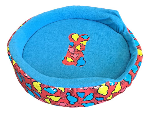 Cama Para Mascota Redonda Roja Azul 60 Cm