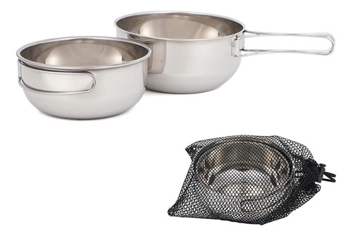 2 Pc Camping Titanium Bowl Set Con Manija Plegable Picnic Ou