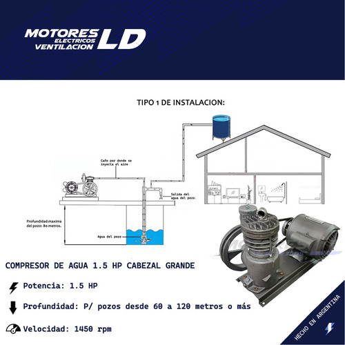 Compresor De Agua 1.5 Hp Completo Bombeador Para Pozo