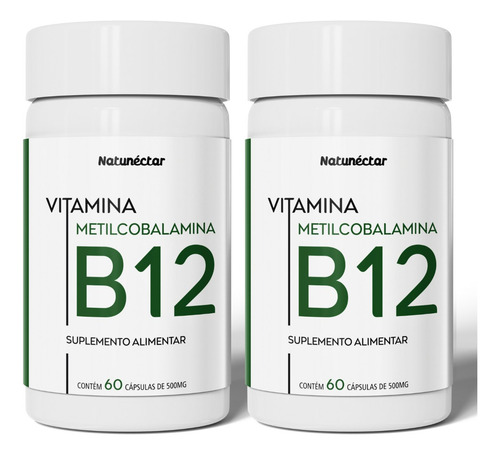 Kit 2 B12 Concentrada Metilcobalamina 120 Cápsula Natunéctar Sabor Vitamina B12 Sem Sabor