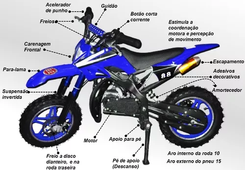 Mini Moto Cross Bz Arena Azul Trilha 49cc Gasolina Barzi