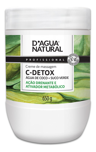 Creme Para Corpo D'agua Natural Profissional De Massagem C-detox En Pote De 650ml/650g