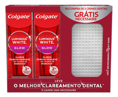 Creme Dental Colgate Luminous White 70g 2 Unid. + Necessaire