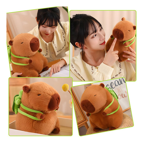 Peluche Capibara Juguetes De Bebe Con Mochila Tortugas 35cm Color Marrón Claro
