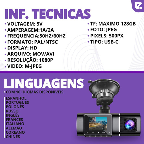 Câmera Dupla Veicular Em Full Hd Com Sensor G E Loop
