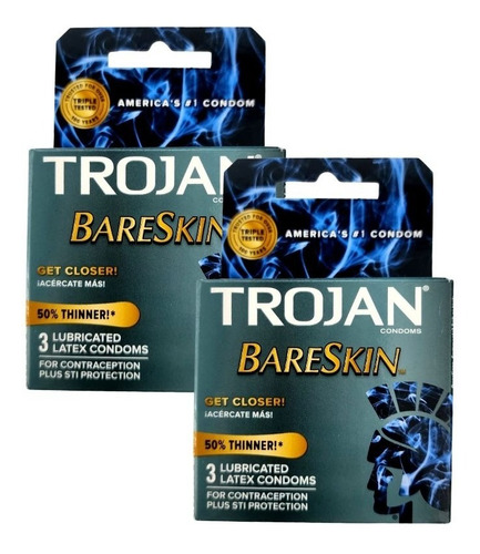 6 Trojan Bareskin Preservativo Látex Lubricado 50% + Delgado