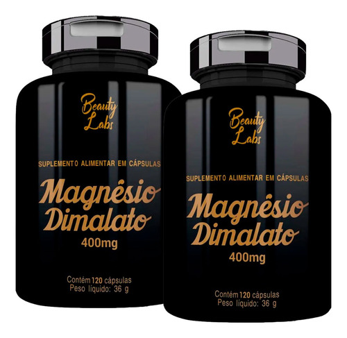 Magnesio Dimalato 400mg - Kit 2x 120 Capsulas - Beauty Labs Sabor Sem Sabor