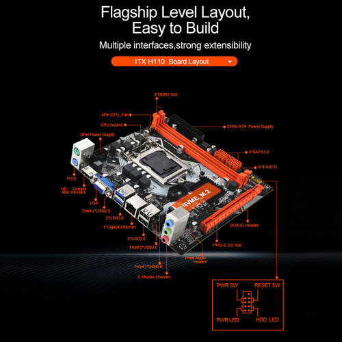 Placa-mãe De Computador H110 Itx Lga1151 Ddr4 Suporta 32 Gb