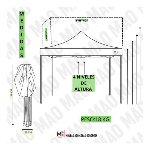Carpa Toldo 3x3 Medida Con Paredes Plegable Color Azul