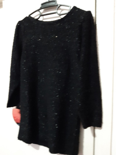 Buzo Negro Con Brillo Manga 3/4 Zara Impecable 