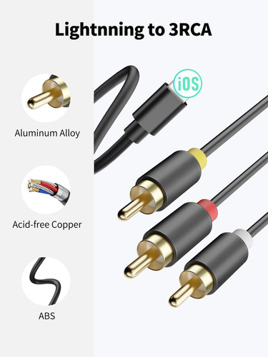 Cable Conversor Rca Yehua Para Lightning, Adaptador 3rca Com
