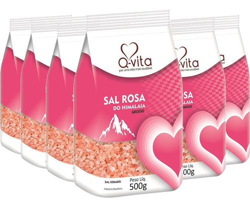 6x Sal Rosa Do Himalaia Grosso Q-vita 500g Kit Sal Himalaia