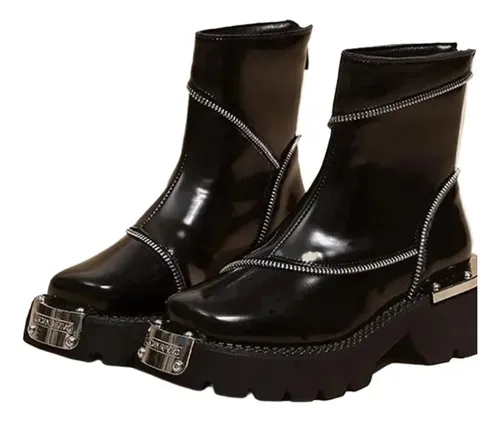 Botas New Shoes Para Mujer, Con Cremallera Alta, Punta Redon